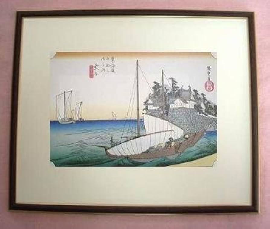 複製/広重/東海道五十三次/版画/芝増上寺/工芸品/掛軸☆宝船☆AH-958 複製/広重/東海道五十三次/版画/芝増上寺/工芸品/掛軸☆宝船